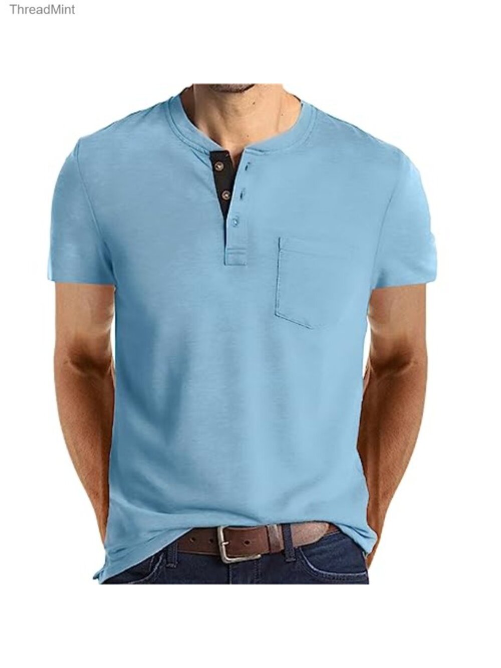 Men's Cotton Blend Henley Shirt with Pocket Short Sleeve Stretchy Pullover